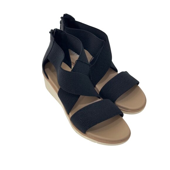 MIA Black Elastic Cross Strappy Wedge Sandals Back Zipper Closure Women Size 9 - Picture 4 of 14